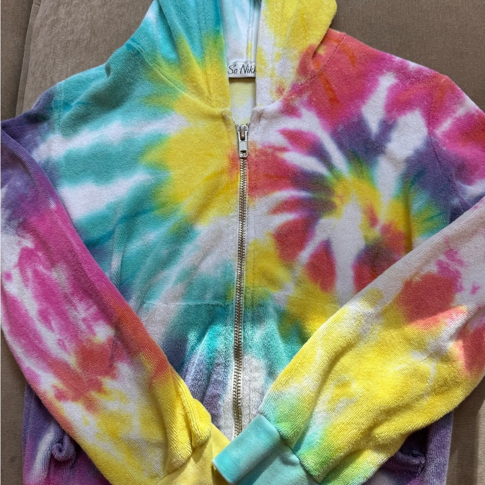 So Nikki Colorful Tie-Dye Zip Hoodie